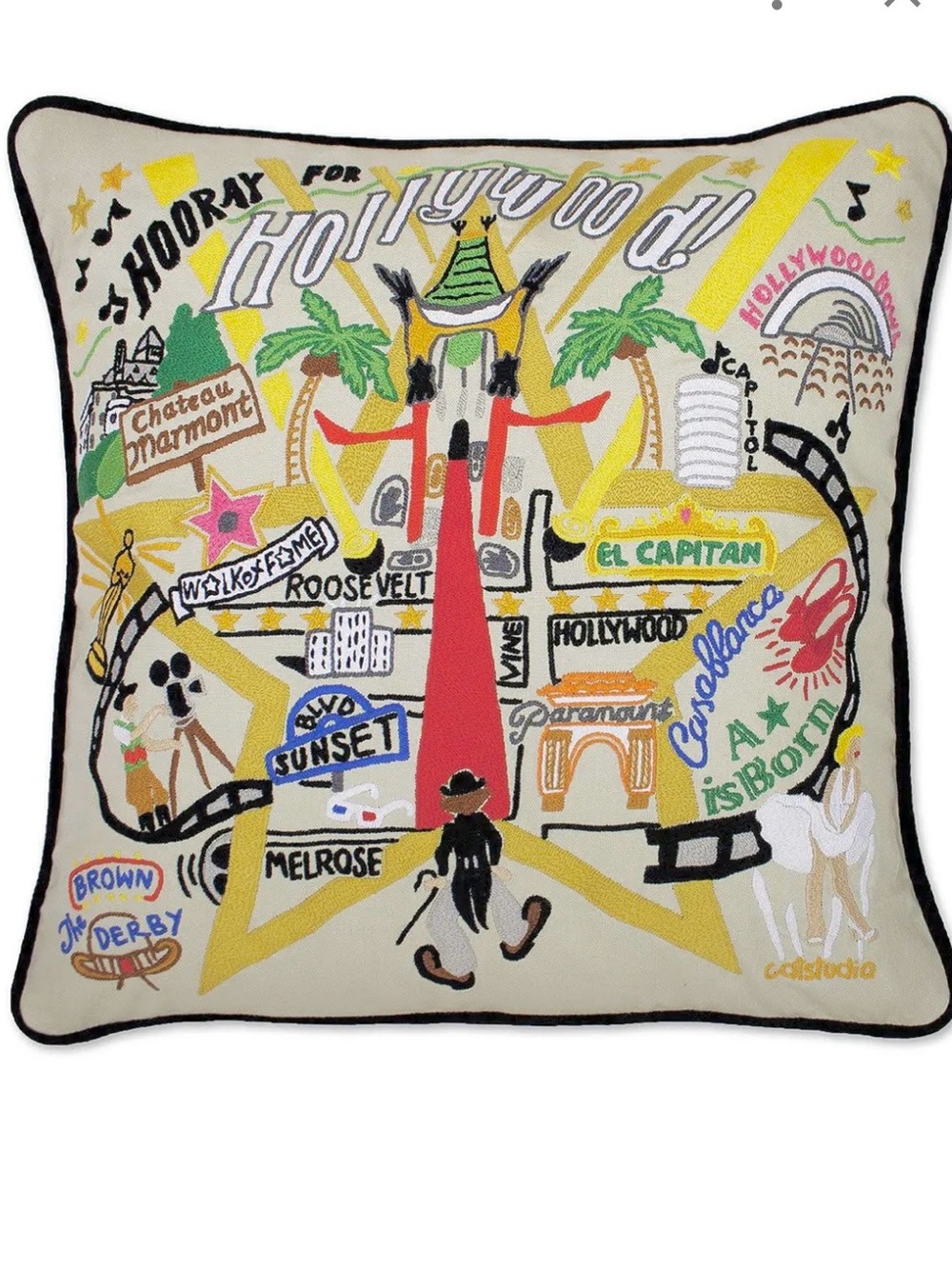 Catstudio | hand embroidered Hollywood accent pillow